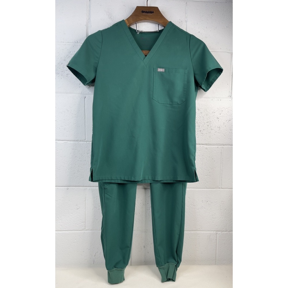 FIGS Women's 2 Piece Scrub Set Catarina Top S & Zamora Jogger Pants S Green